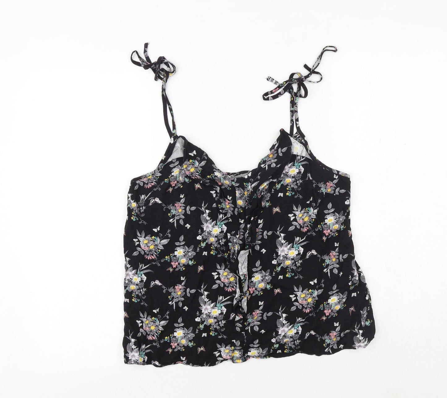 Oasis Womens Black Floral Viscose Cropped Tank Size 12 V-Neck