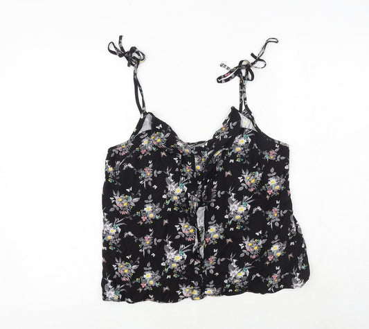 Oasis Womens Black Floral Viscose Cropped Tank Size 12 V-Neck