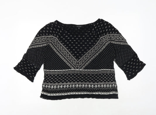 New Look Womens Black Geometric Viscose Basic Blouse Size 10 Round Neck