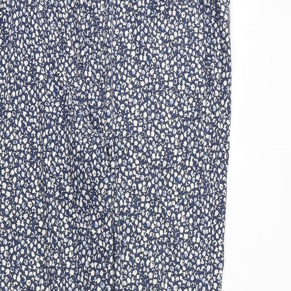 United Colors of Benetton Womens Blue Geometric Cotton Trousers Size 18 Regular Zip