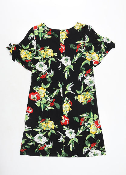 Bonprix Womens Black Floral Viscose A-Line Size S V-Neck Pullover - Cold Shoulder