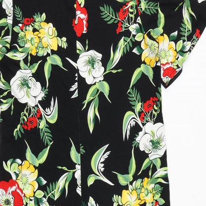 Bonprix Womens Black Floral Viscose A-Line Size S V-Neck Pullover - Cold Shoulder