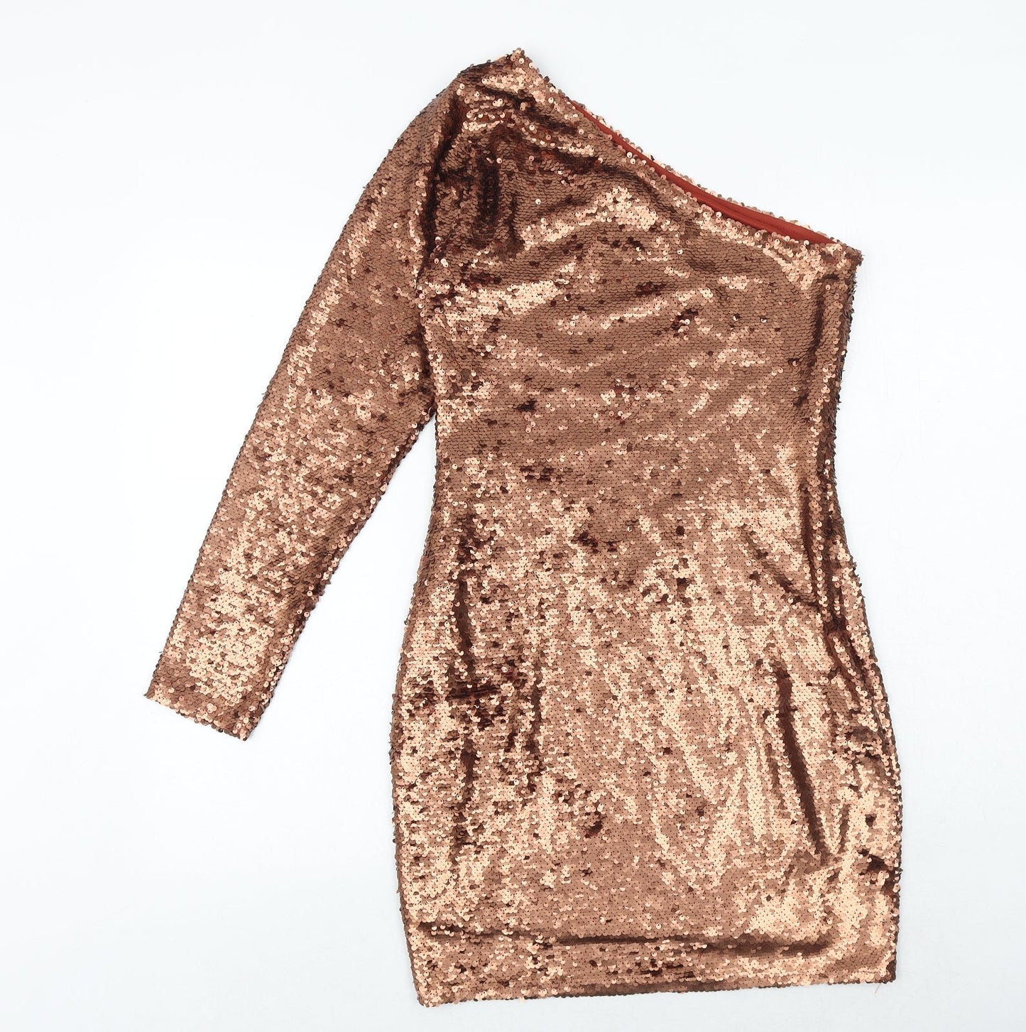 Glamorous Womens Brown Polyester Bodycon Size 10 One Shoulder Zip