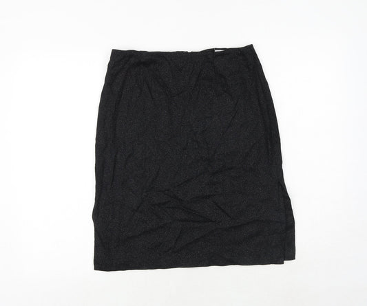 Warehouse Womens Black Cotton A-Line Skirt Size 12 Zip