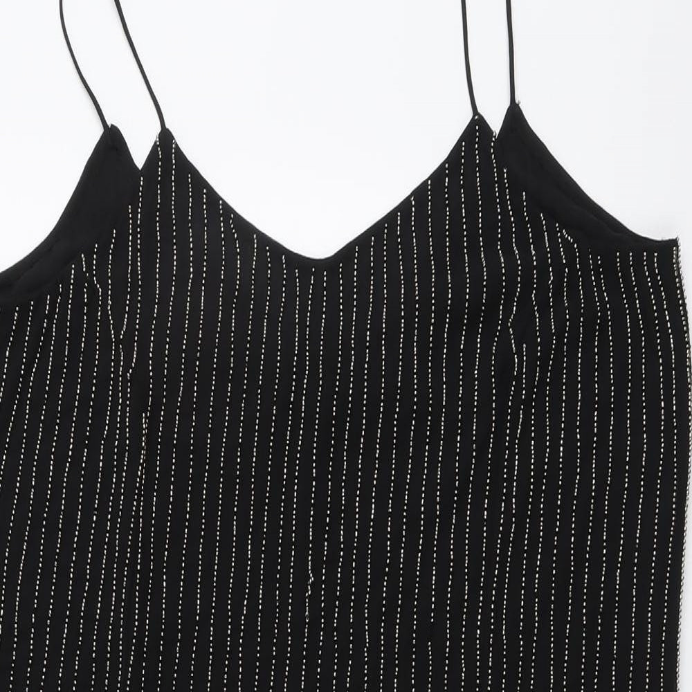 Glamorous Womens Black Striped Polyester Slip Dress Size M V-Neck Pullover