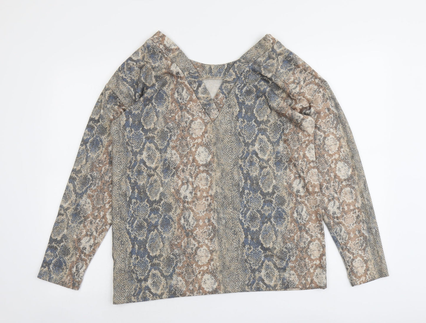 NEXT Womens Beige Round Neck Animal Print Polyester Pullover Jumper Size 14 - Snakeskin Pattern