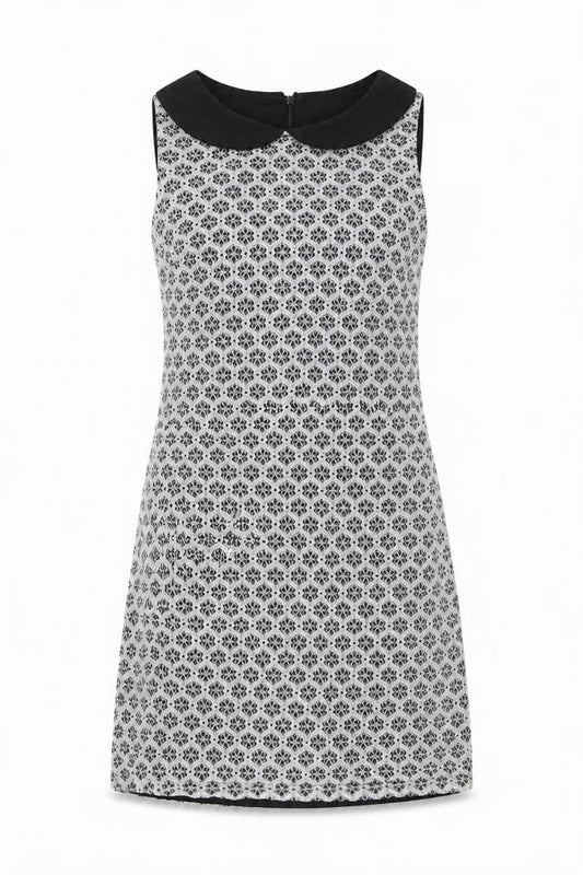 New Look Womens Black Geometric Cotton A-Line Size 8 Collared Zip