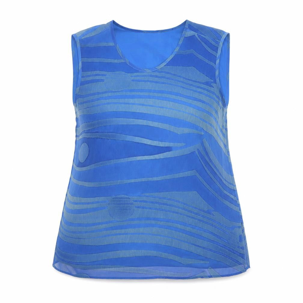 Doris Streich Womens Blue Geometric Polyester Basic Tank Size 16 Round Neck