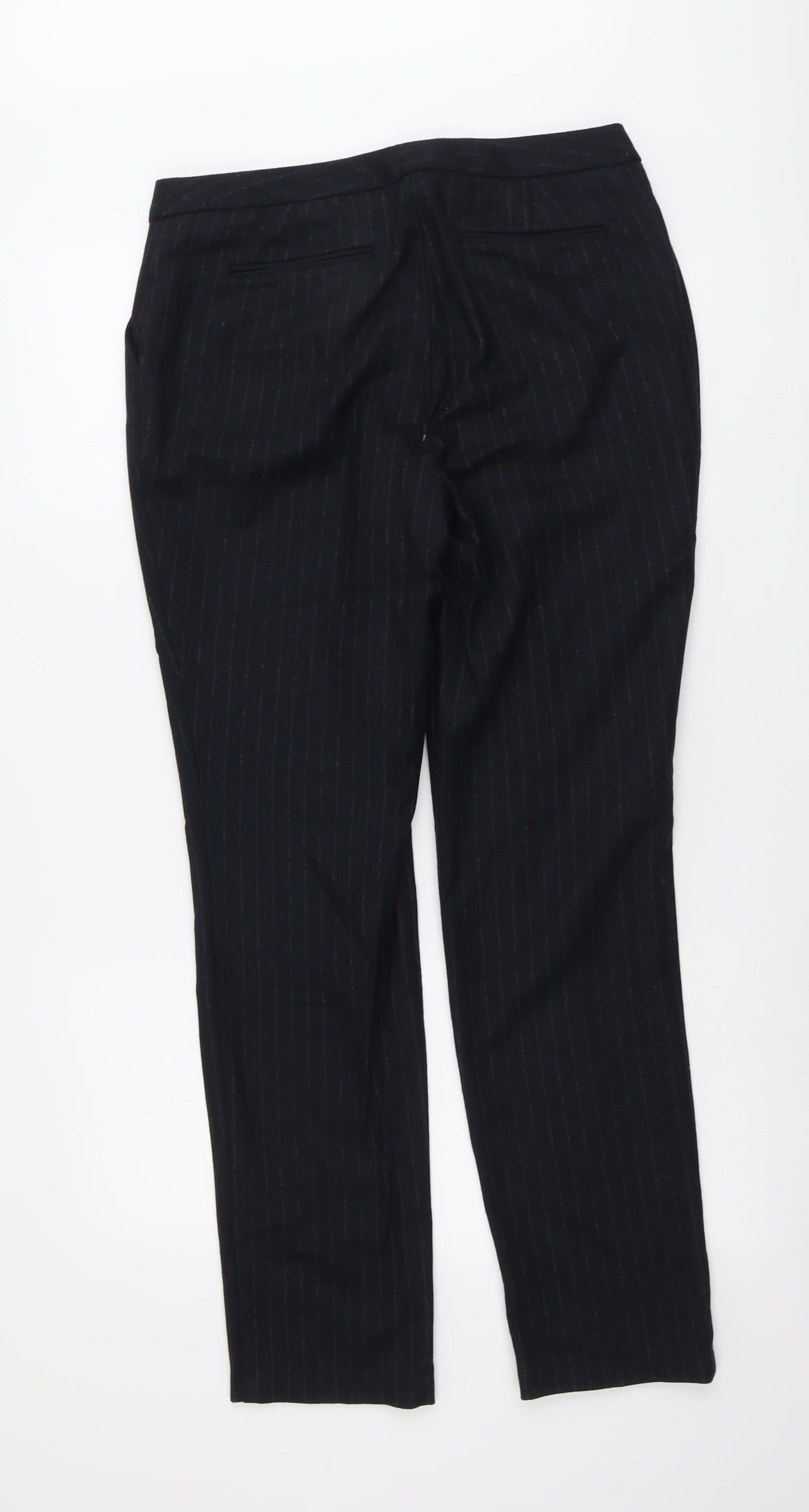 Marks and Spencer Womens Blue Striped Viscose Trousers Size 12 L30 in Regular Button