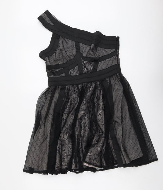 Therapy Womens Black Geometric Polyamide Trapeze & Swing Size 12 One Shoulder Zip
