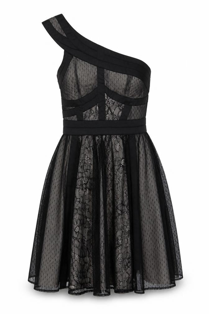 Therapy Womens Black Geometric Polyamide Trapeze & Swing Size 12 One Shoulder Zip