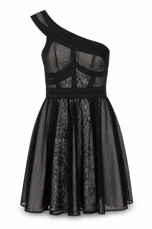 Therapy Womens Black Geometric Polyamide Trapeze & Swing Size 12 One Shoulder Zip