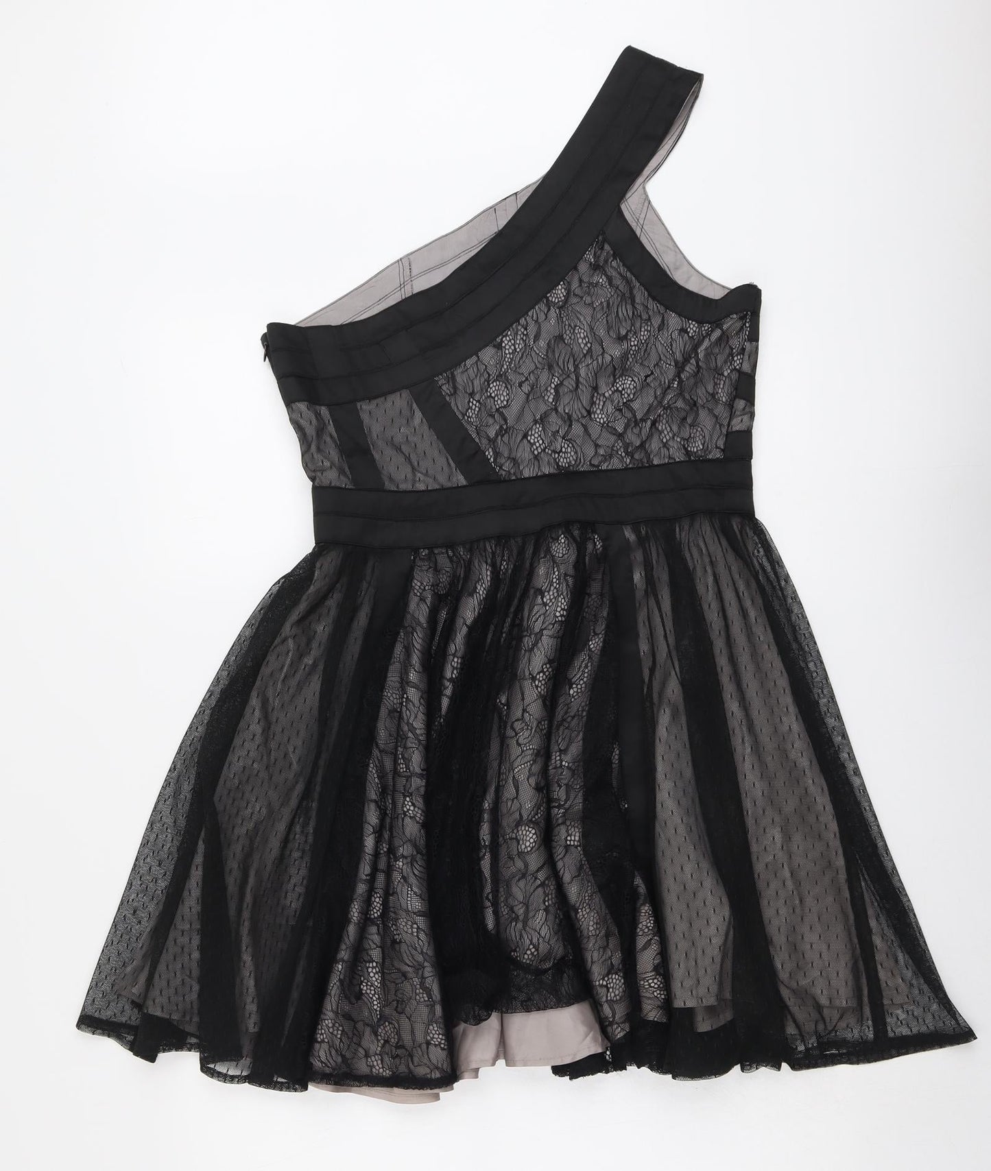 Therapy Womens Black Geometric Polyamide Trapeze & Swing Size 12 One Shoulder Zip