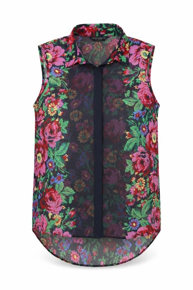 Dorothy Perkins Womens Multicoloured Floral Polyester Basic Button-Up Size 12 Collared