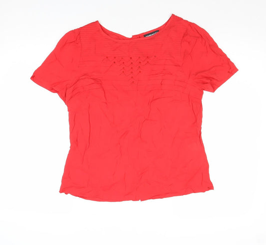 Warehouse Womens Red Viscose Basic Blouse Size 12 Round Neck