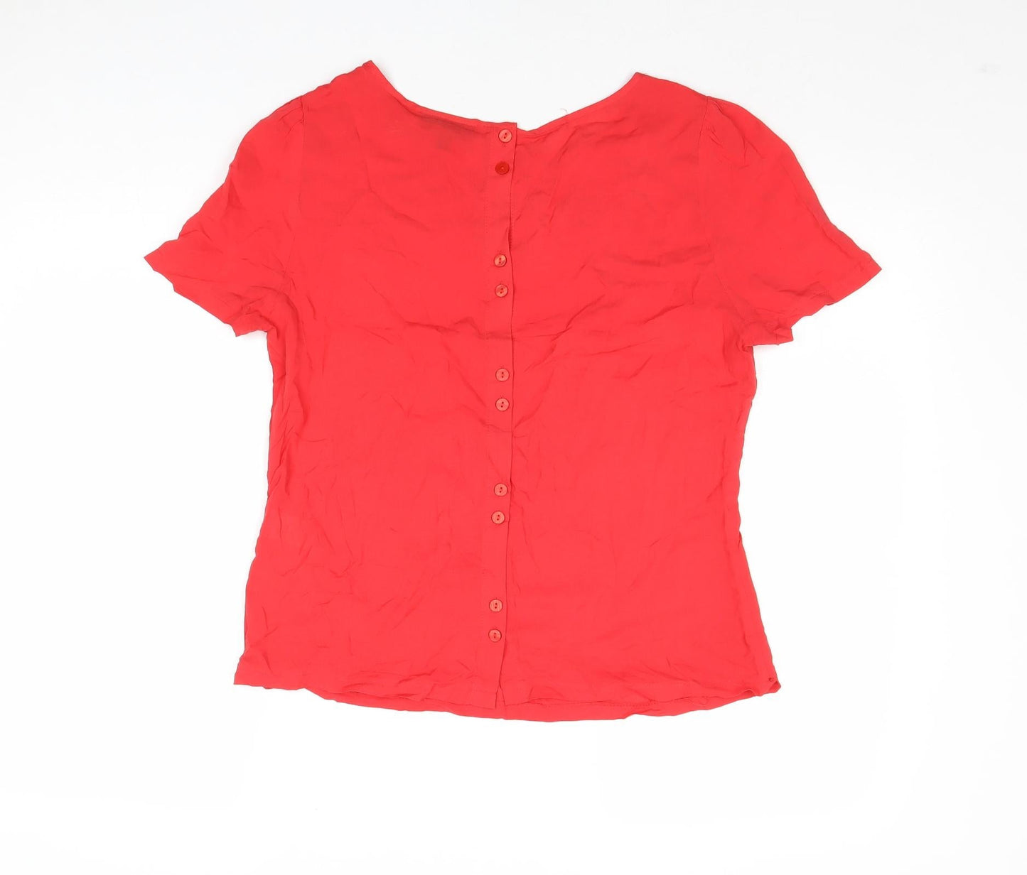 Warehouse Womens Red Viscose Basic Blouse Size 12 Round Neck