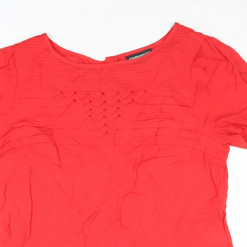 Warehouse Womens Red Viscose Basic Blouse Size 12 Round Neck