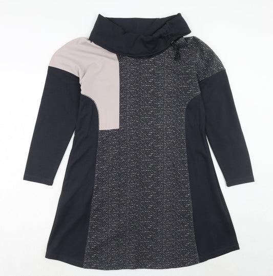 Viza Viz Womens Blue Colourblock Polyester Jumper Dress Size 8 Roll Neck Pullover - Size 8-10