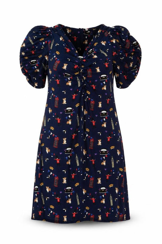 Next Womens Blue Geometric Viscose Trapeze & Swing Size 10 V-Neck Pullover - London Icons