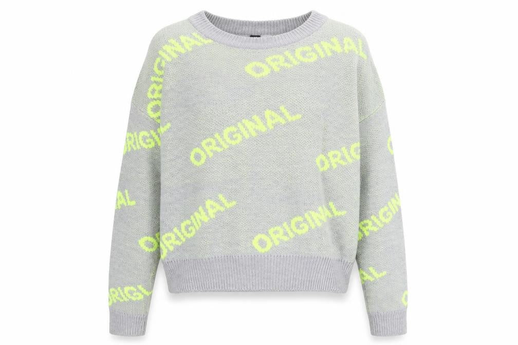 Divided by H&M Womens Grey Round Neck Geometric Acrylic Pullover Jumper Size S - Original
