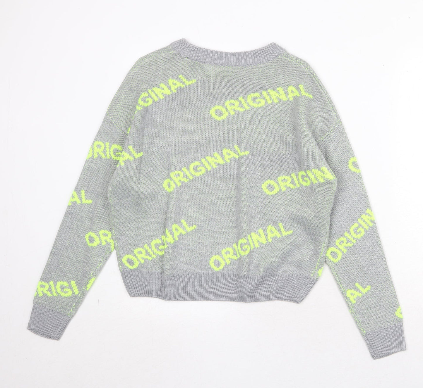 Divided by H&M Womens Grey Round Neck Geometric Acrylic Pullover Jumper Size S - Original