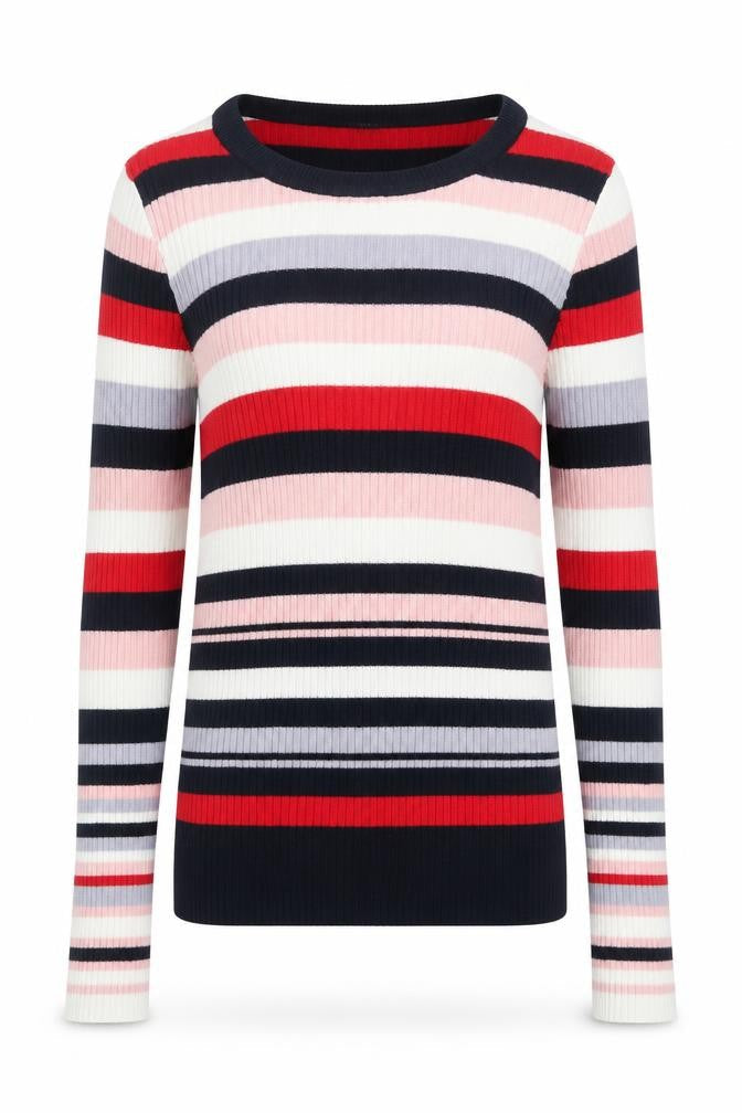 Divided by H&M Womens Multicoloured Round Neck Striped Acrylic Pullover Jumper Size S