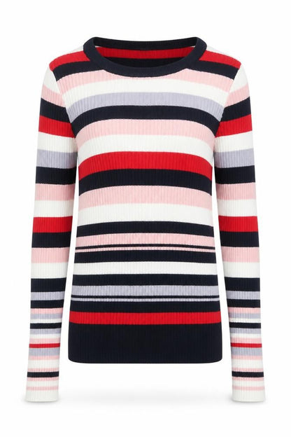 Divided by H&M Womens Multicoloured Round Neck Striped Acrylic Pullover Jumper Size S