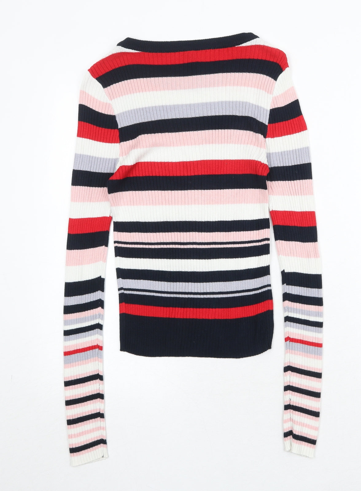 Divided by H&M Womens Multicoloured Round Neck Striped Acrylic Pullover Jumper Size S
