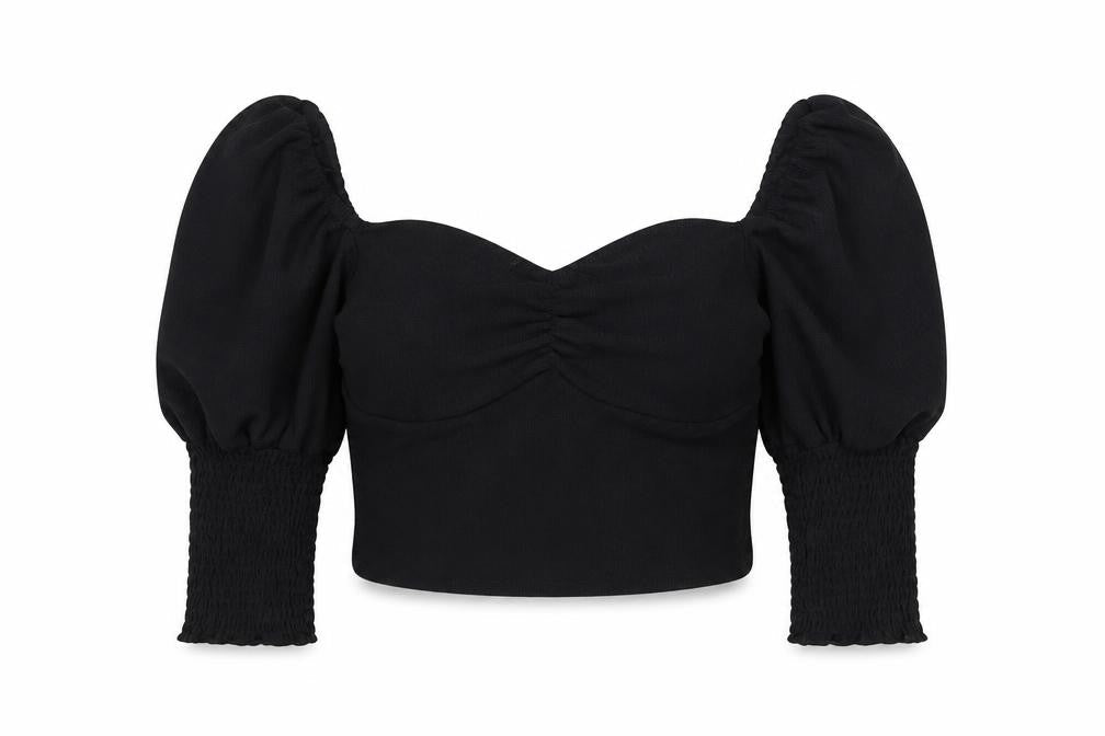 Style Snatch Womens Black Polyester Cropped Blouse Size L Round Neck