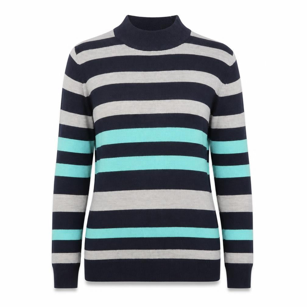 Marks & Spencer Womens Blue High Neck Striped Acrylic Pullover Jumper Size 10
