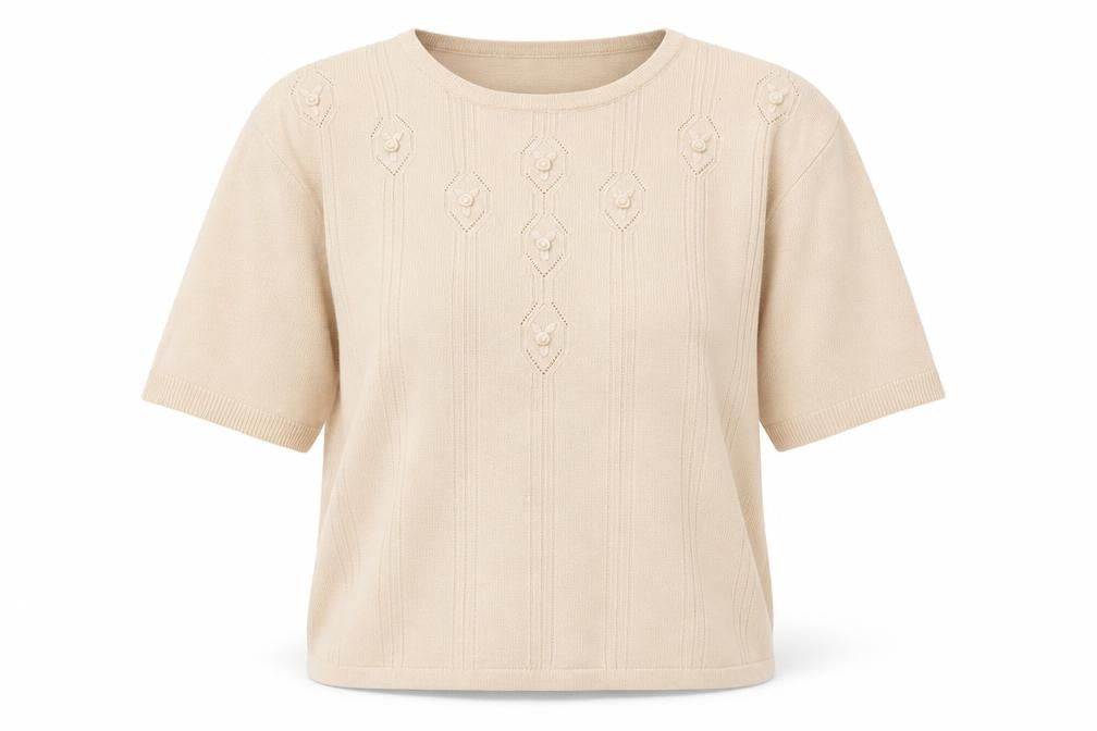 Bonmarché Womens Beige Round Neck Acrylic Pullover Jumper Size M