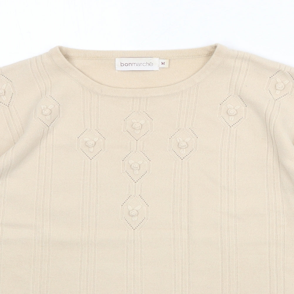 Bonmarché Womens Beige Round Neck Acrylic Pullover Jumper Size M
