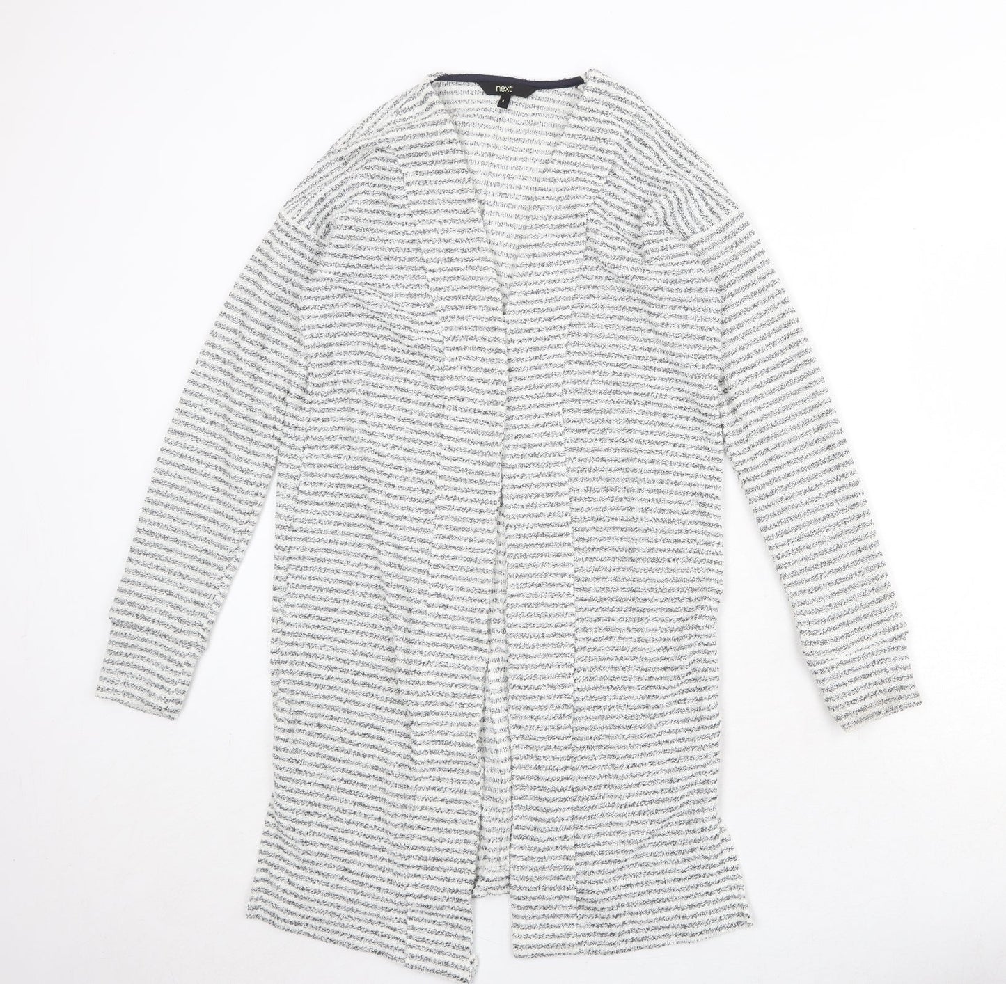 NEXT Womens White V-Neck Striped Polyester Cardigan Jumper Size 8