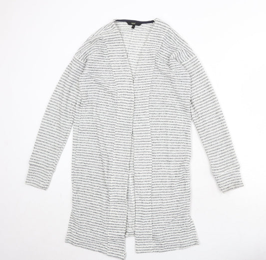 NEXT Womens White V-Neck Striped Polyester Cardigan Jumper Size 8