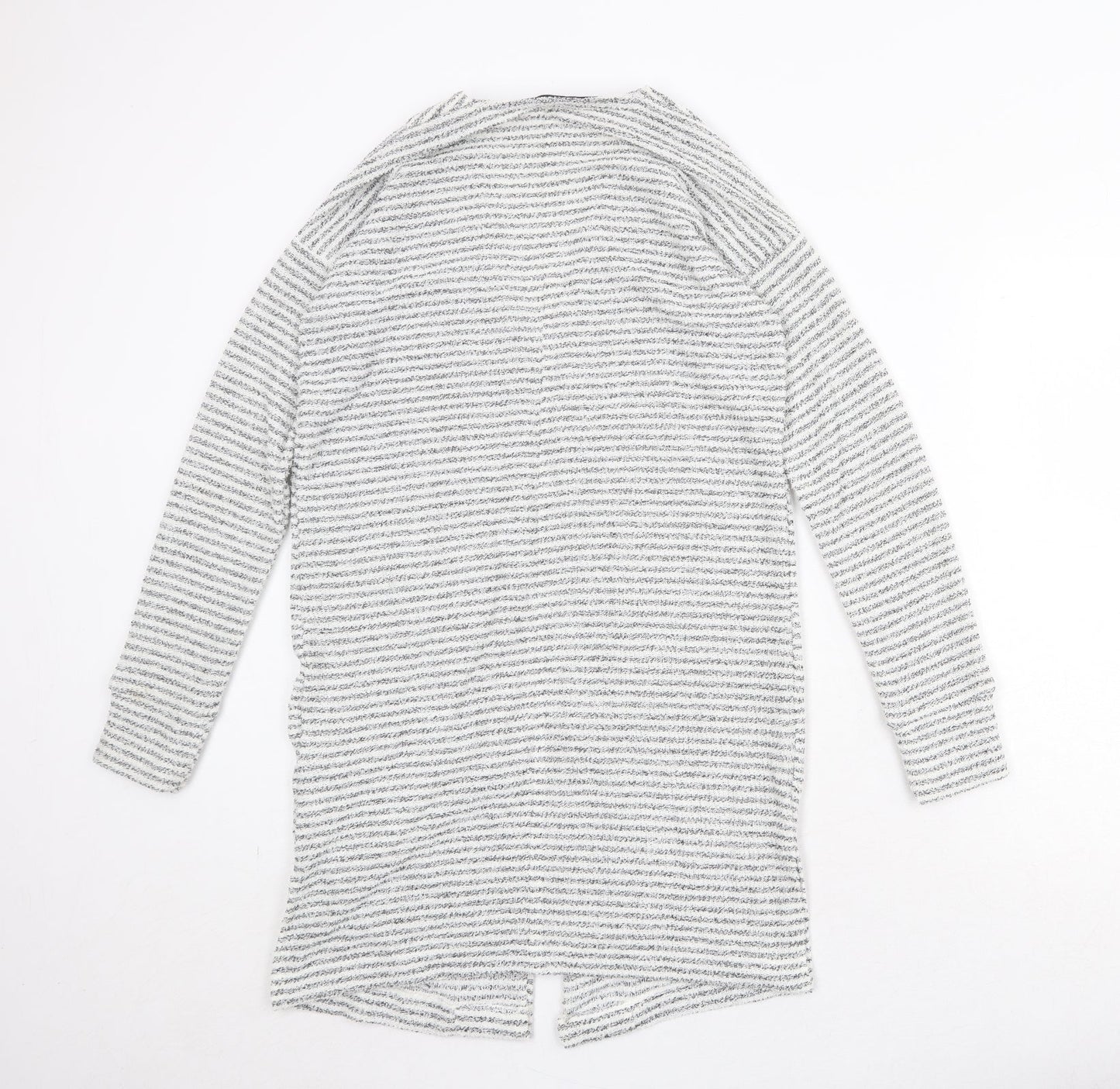 NEXT Womens White V-Neck Striped Polyester Cardigan Jumper Size 8