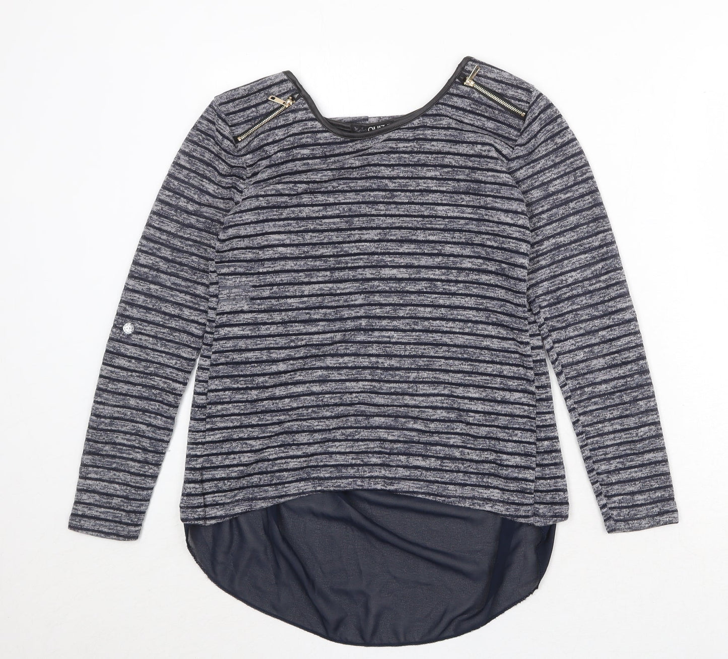 Quiz Womens Blue Round Neck Striped Polyester Pullover Jumper Size 8