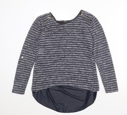 Quiz Womens Blue Round Neck Striped Polyester Pullover Jumper Size 8