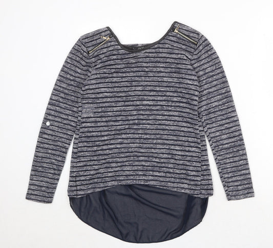 Quiz Womens Blue Round Neck Striped Polyester Pullover Jumper Size 8