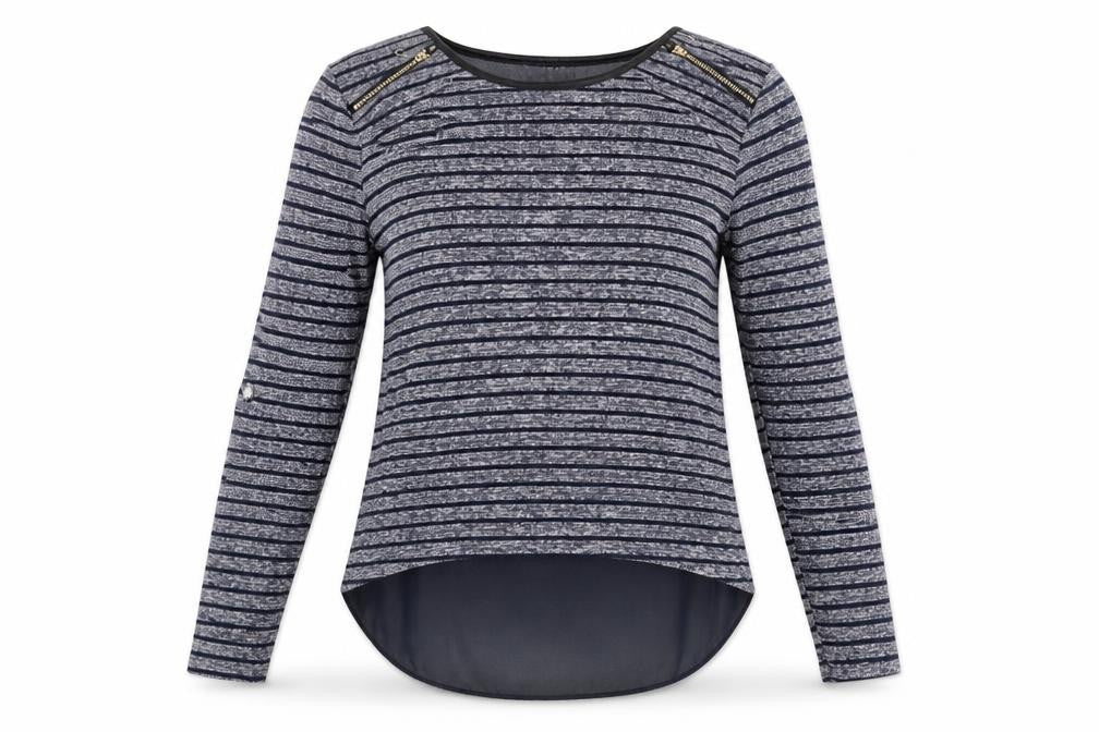 Quiz Womens Blue Round Neck Striped Polyester Pullover Jumper Size 8