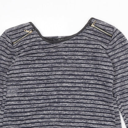 Quiz Womens Blue Round Neck Striped Polyester Pullover Jumper Size 8