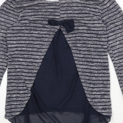 Quiz Womens Blue Round Neck Striped Polyester Pullover Jumper Size 8