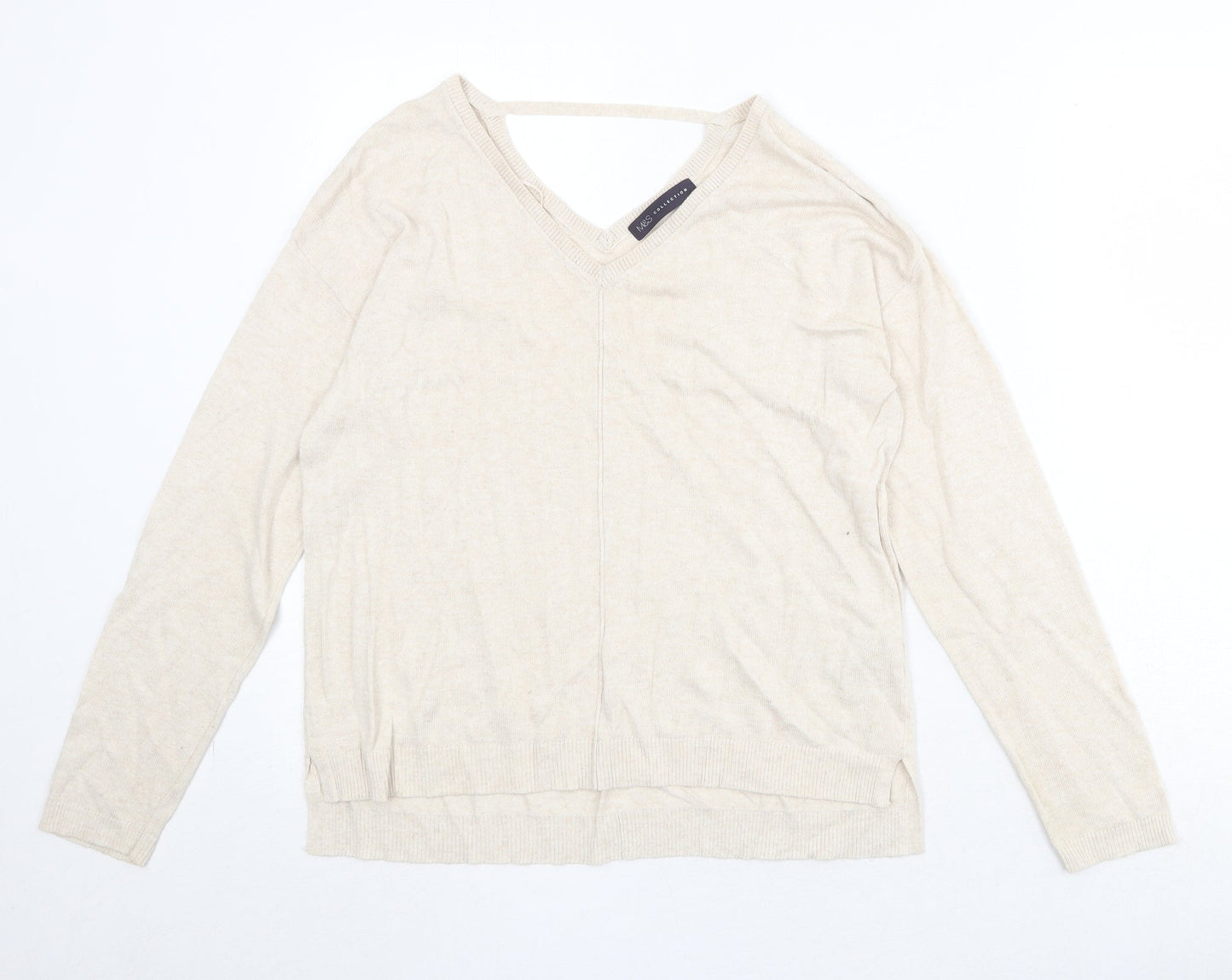 Marks and Spencer Womens Beige V-Neck Viscose Pullover Jumper Size 12