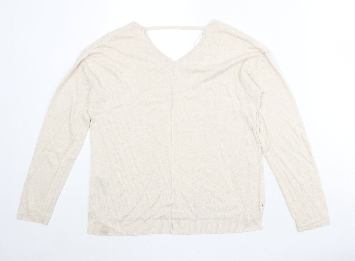 Marks and Spencer Womens Beige V-Neck Viscose Pullover Jumper Size 12