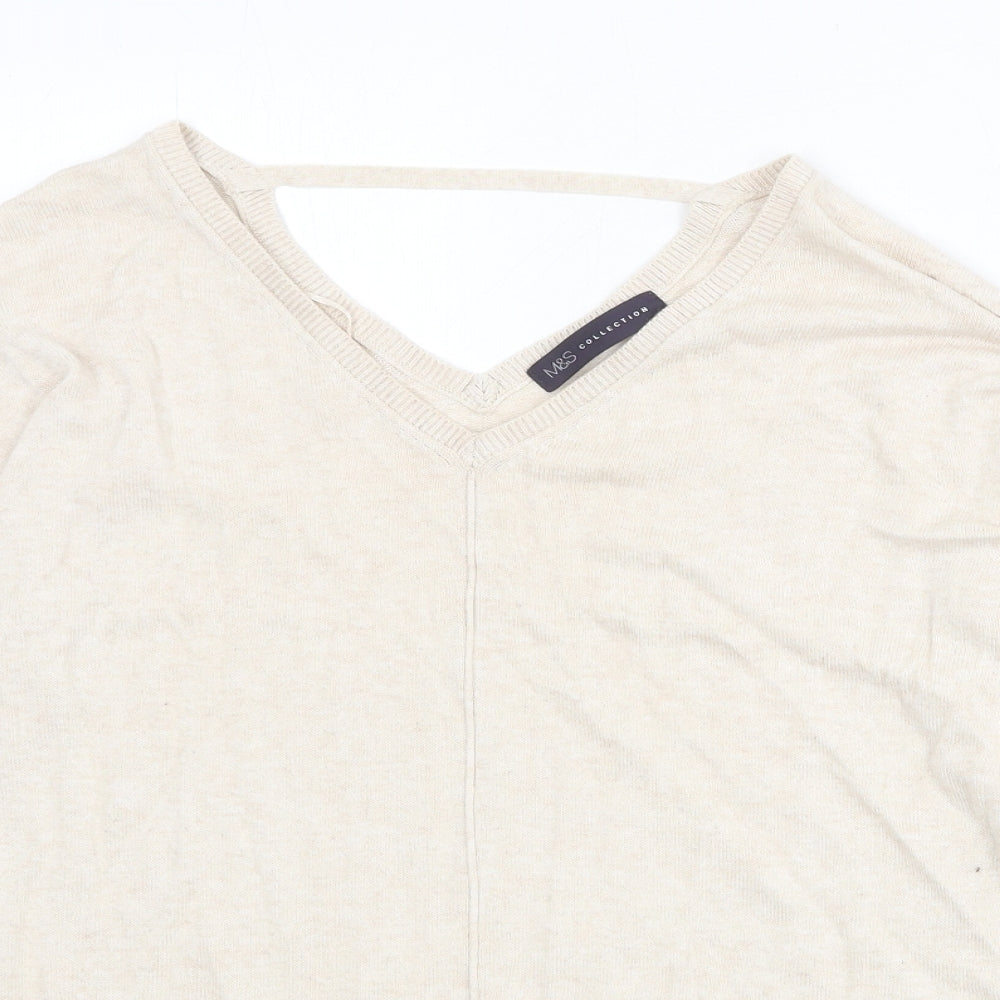 Marks and Spencer Womens Beige V-Neck Viscose Pullover Jumper Size 12
