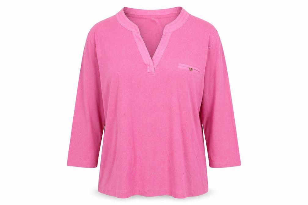 Country Casuals Womens Pink Cotton Basic T-Shirt Size L V-Neck