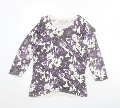 Minuet Womens White Round Neck Floral Viscose Pullover Jumper Size 10