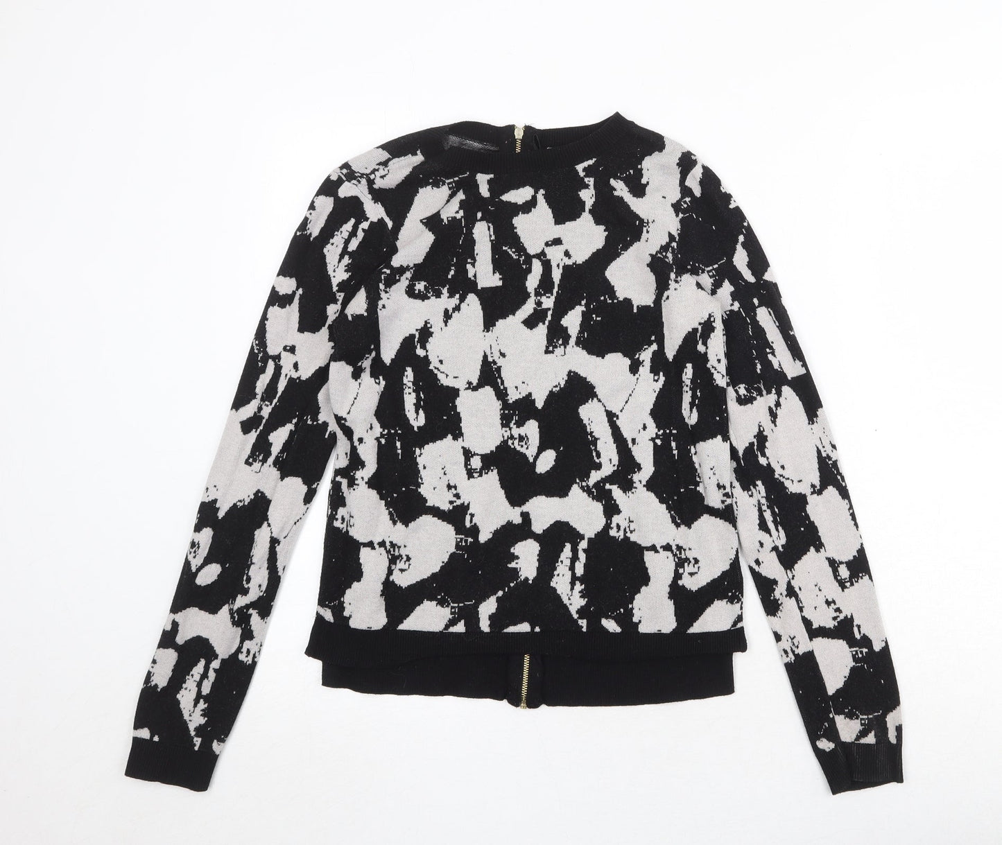 H&M Womens Black Round Neck Geometric Viscose Pullover Jumper Size S