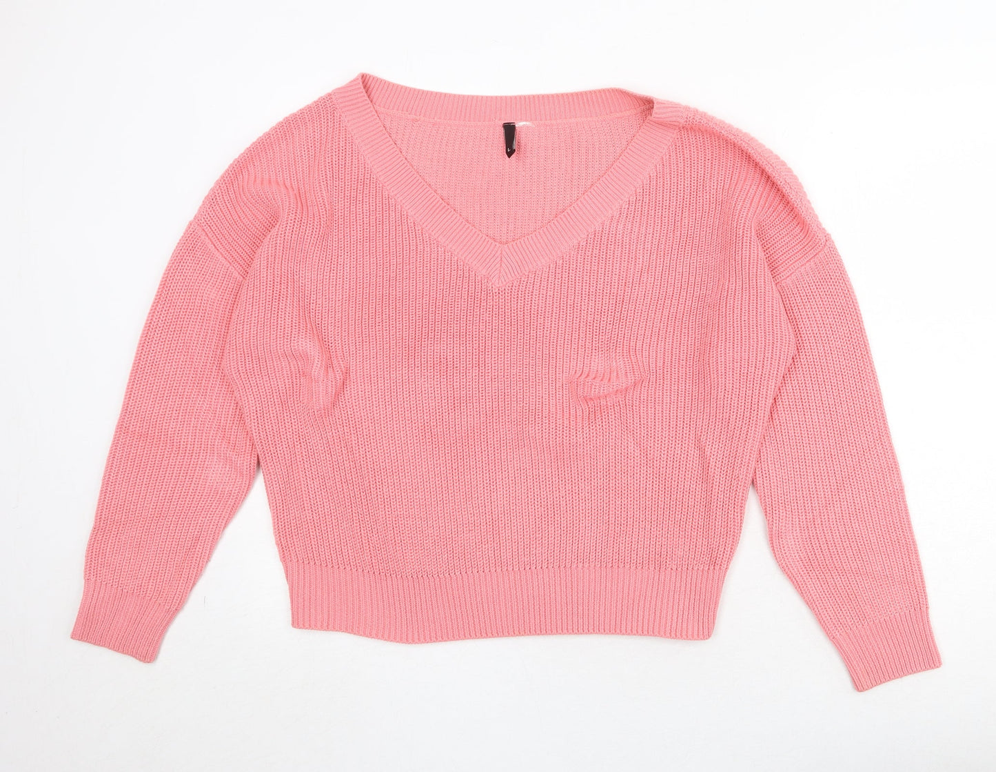 Divided by H&M Womens Pink V-Neck Acrylic Pullover Jumper Size L