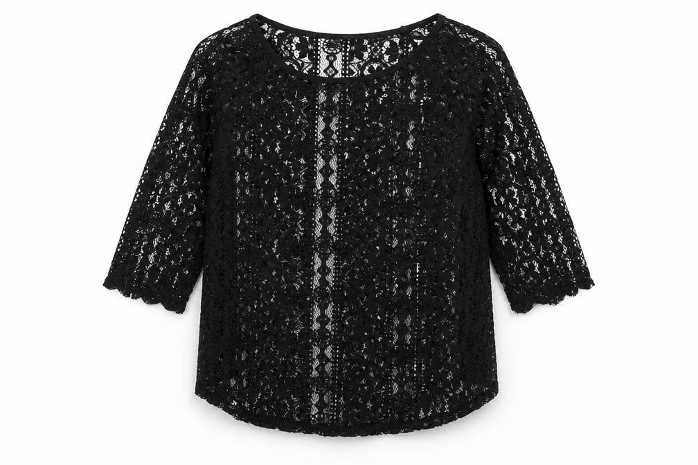 Warehouse Womens Black Geometric Polyester Basic Blouse Size 6 Round Neck