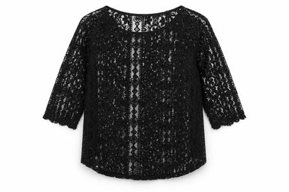 Warehouse Womens Black Geometric Polyester Basic Blouse Size 6 Round Neck